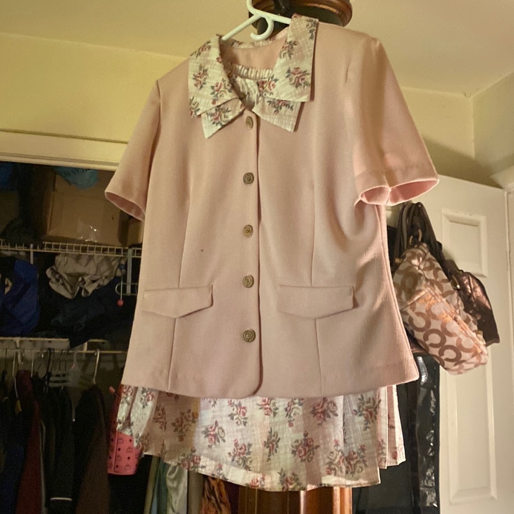 2 PCs pleated skirt set flowery skirt classy